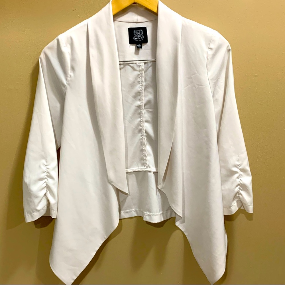 Mine Off-White Lightweight 3/4 Ruched Sleeve Blazer Jacket, size S